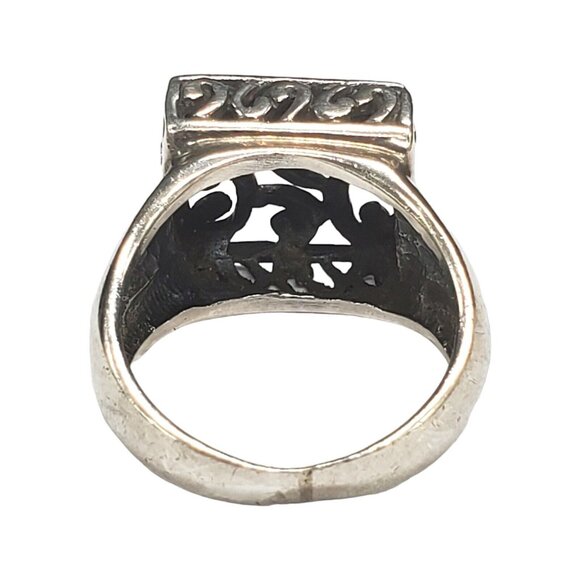 Sterling Silver Ring Square Swirl Open Scroll Work Sz 7.75 Designer Statement - Picture 4 of 9